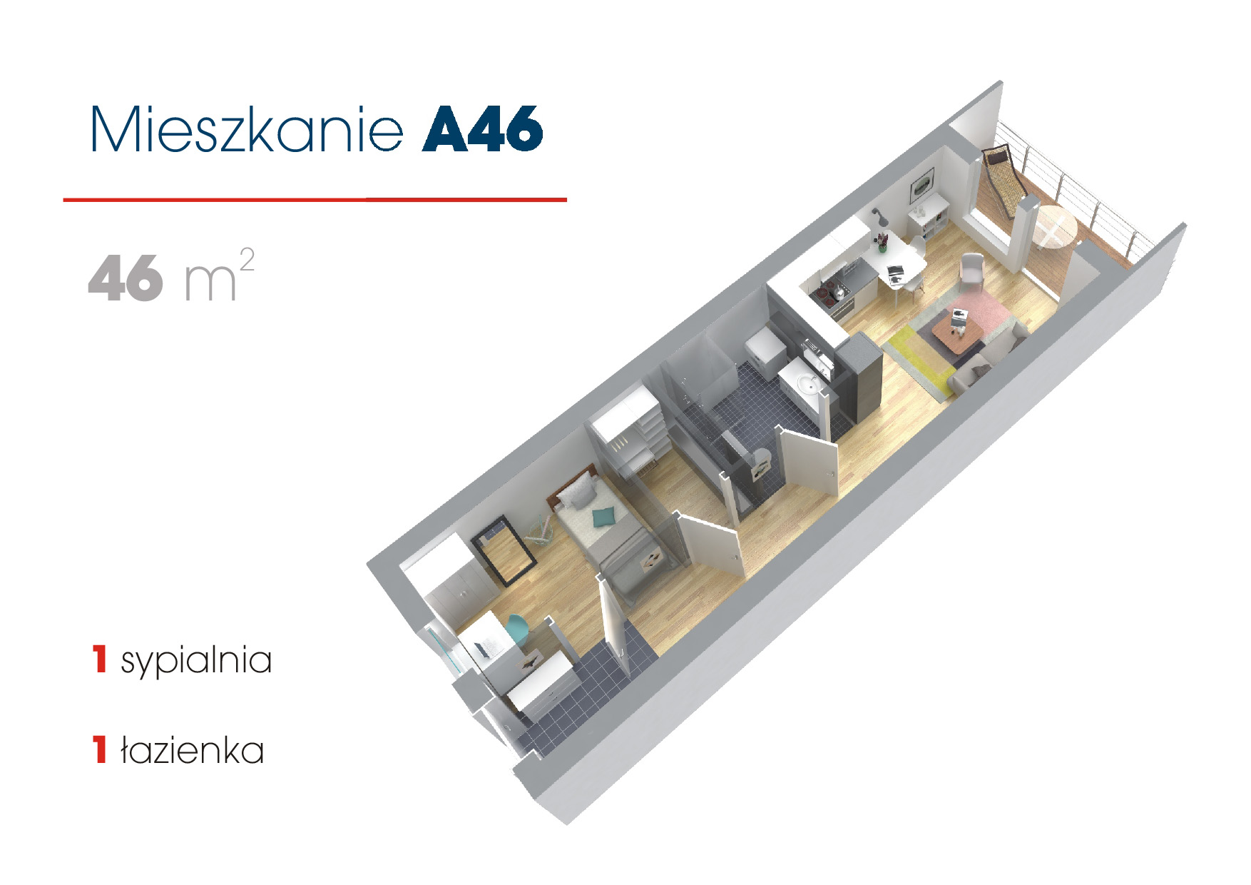 Przykładowe aranżacje mieszkań w technologii modułowej 46 m2