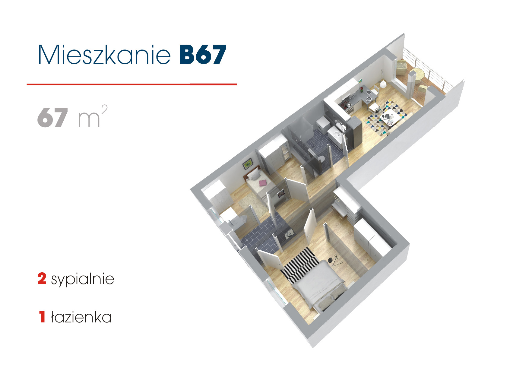 Przykładowe aranżacje mieszkań w technologii modułowej 67m2