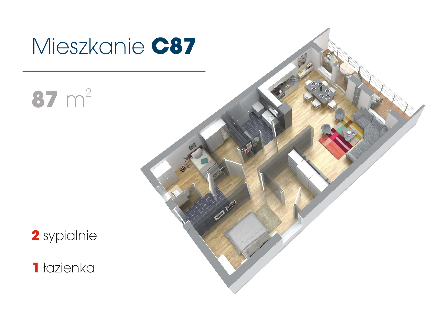Przykładowe aranżacje mieszkań w technologii modułowej 87 m2