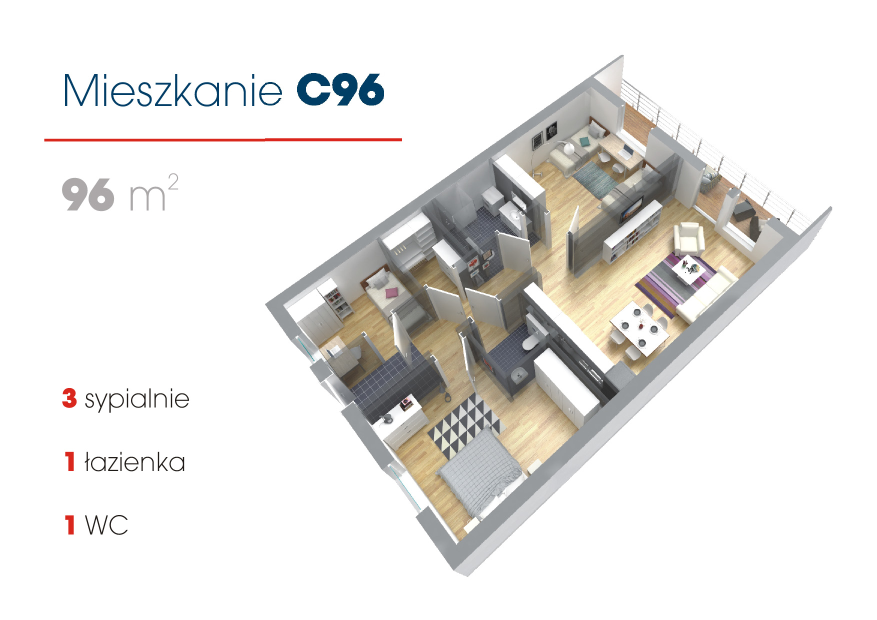 Przykładowe aranżacje mieszkań w technologii modułowej 96 m2