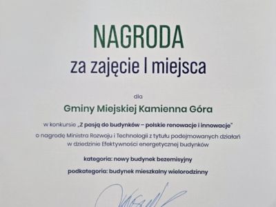 Kamienna Góra kommune tildelt pris i konkurransen "Med lidenskap for bygninger – Polske renoveringer og innovasjoner" – En ny standard innen modulbygging
